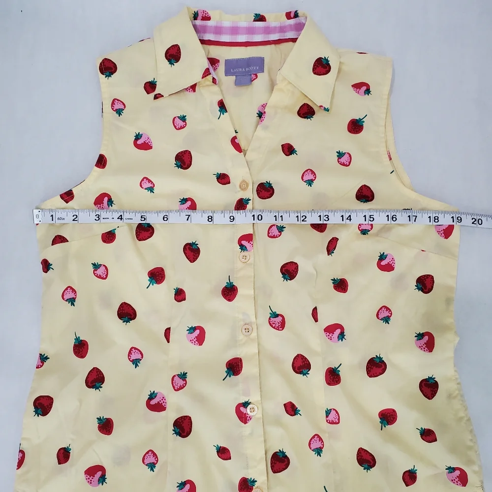 Laura Scott Stawberry Novelty Printed Button Down Sleeveless Top Yellow Size M - Picture 5 of 10